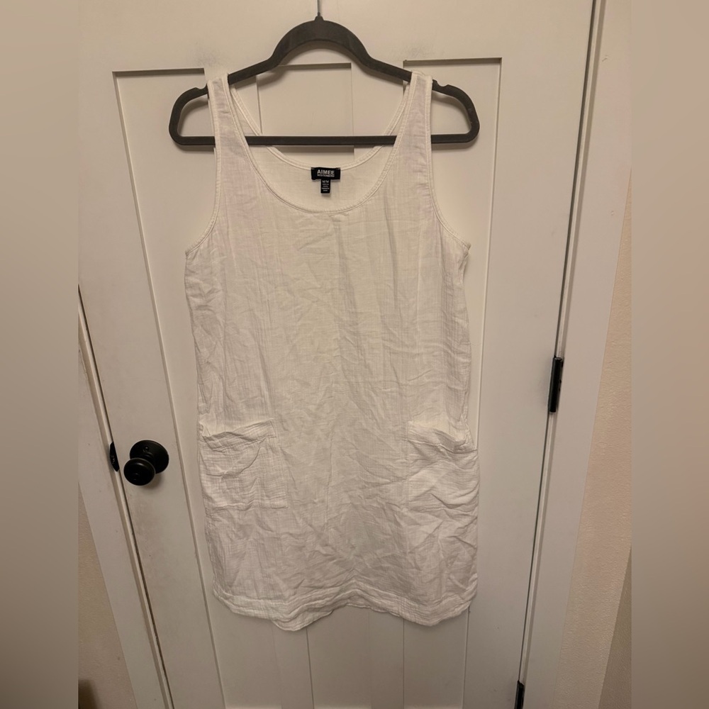 AIMEE KESTENBERG White Cotton Gauze Sleeveless Dress Size Medium front pockets